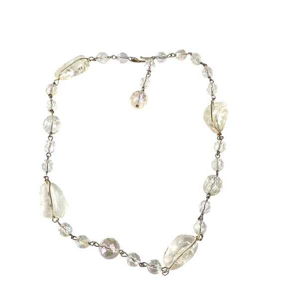 Vintage Crystal Bead Necklace With Clear Iridescent Stones & Bar Clasp - Picture 6 of 6
